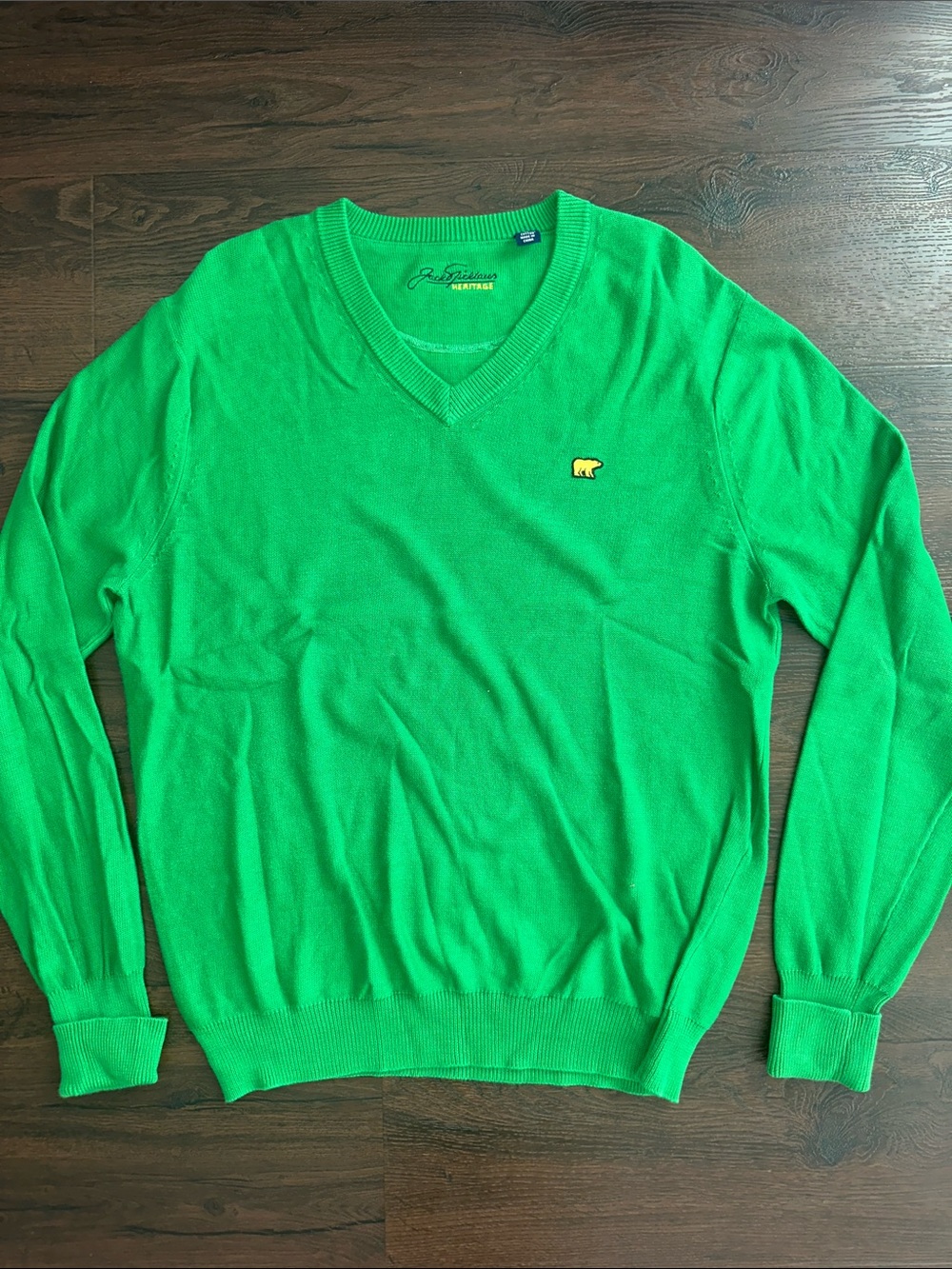 Jack Nicklaus Heritage Men's Masters Green V-Neck Sweater with Golden Bear Logo